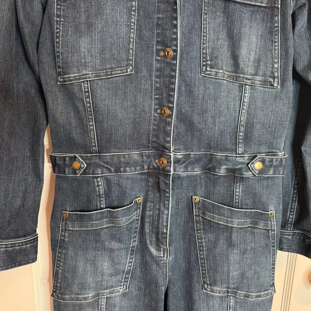 Duluth Trading Co Dark Wash Blue Denim Women's Work Long Sleeve Jumpsuit sz 10R - Picture 3 of 15